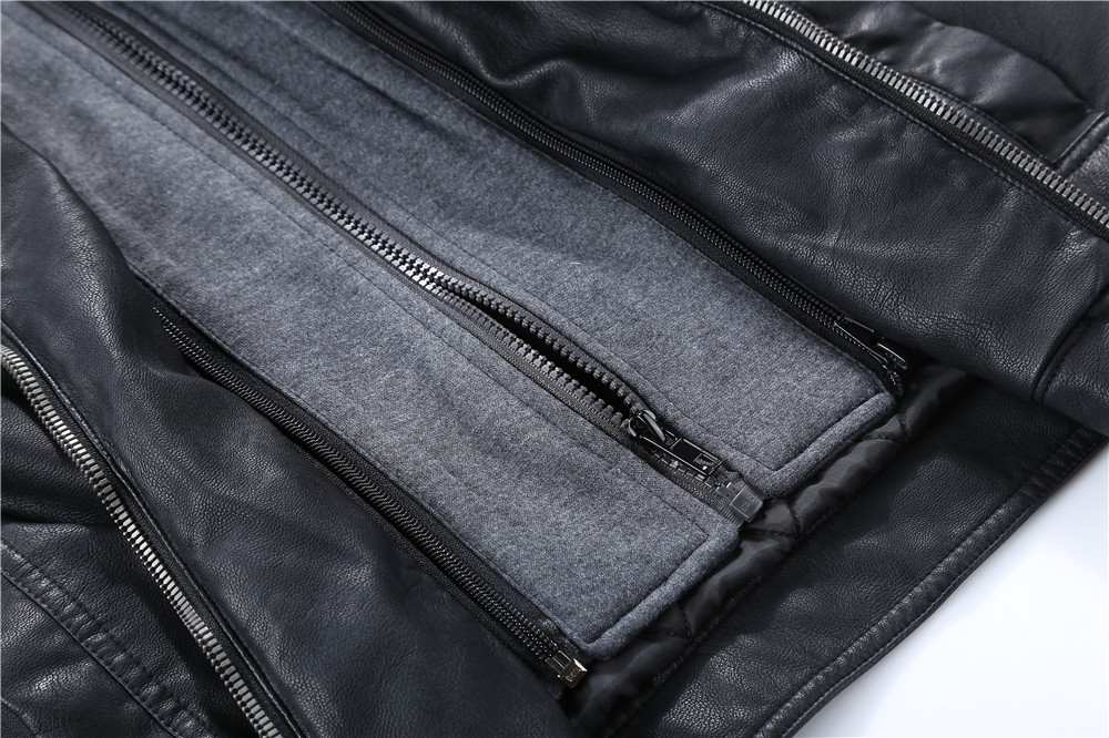 Men's Faux Leather Jacket with Detachable Hood,Biker Jacket